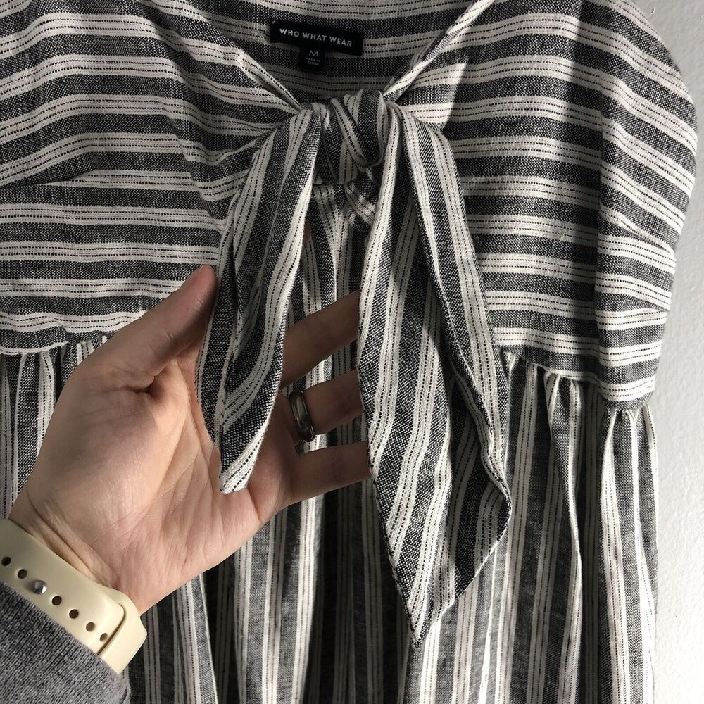 Who What Wear Womens Sz Medium Linen Blend Striped Midi Dress Dockside Seaside - Picture 4 of 16